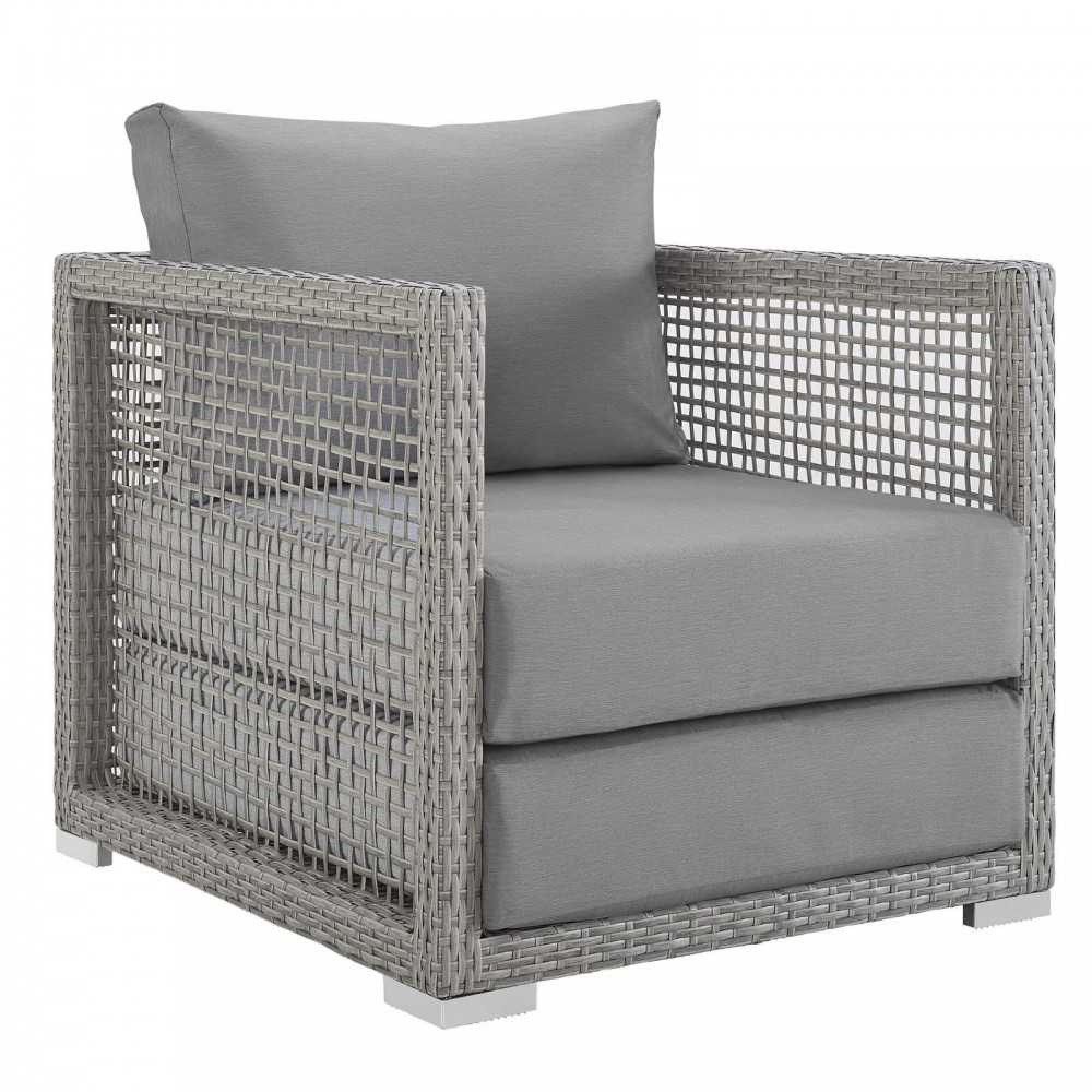 Aura Rattan Outdoor Patio Armchair, Black, EEI-2918-GRY-GRY