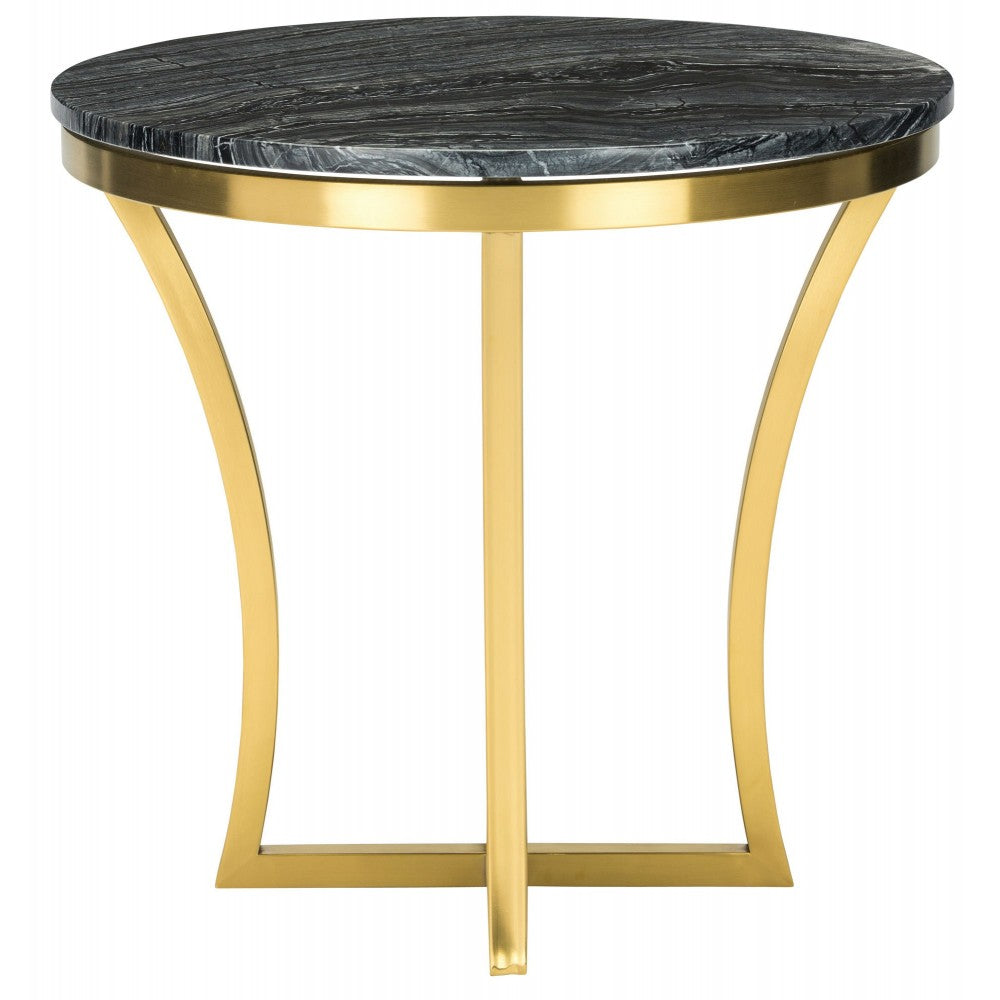 Aurora Black Wood Vein Stone Side Table, HGNA295