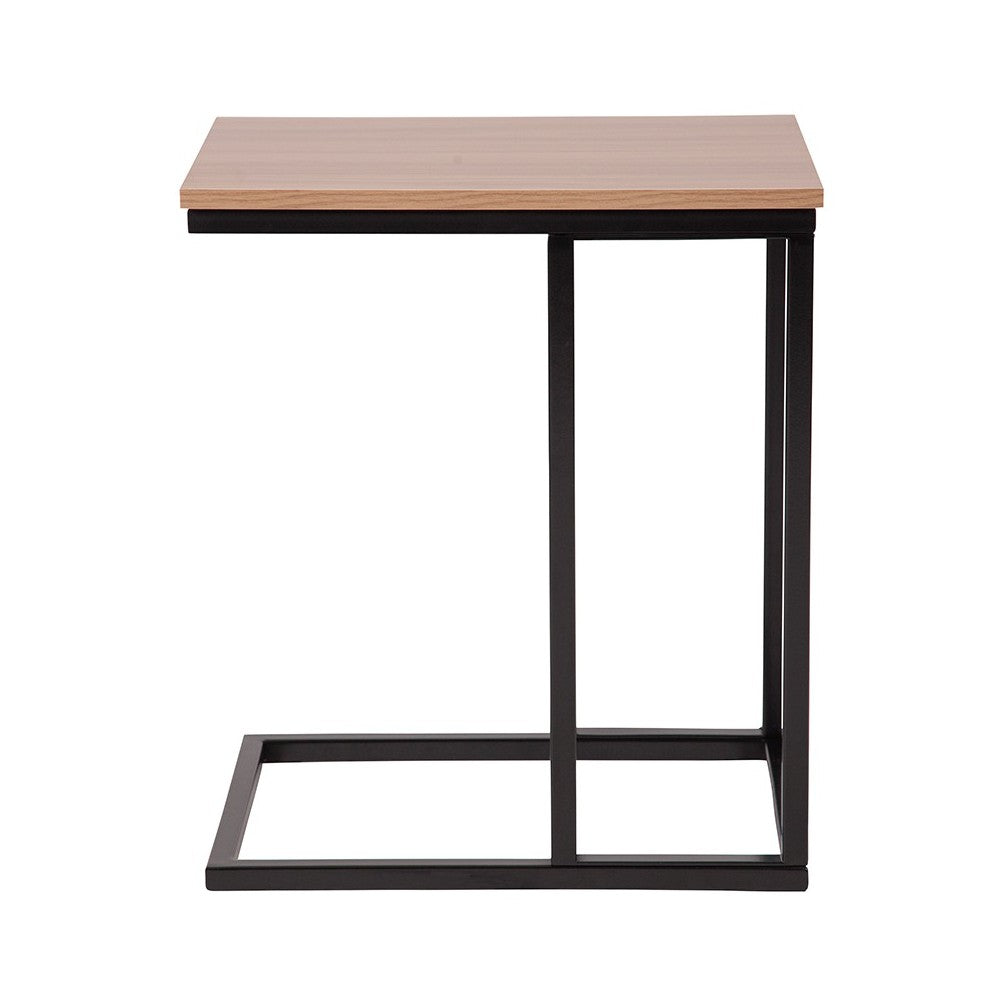 Aurora Rustic Wood Grain Finish Side Table with Black Metal Cantilever Base