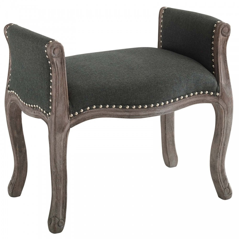 Avail Vintage French Upholstered Fabric Bench, Gray