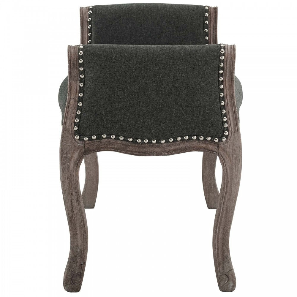 Avail Vintage French Upholstered Fabric Bench, Gray
