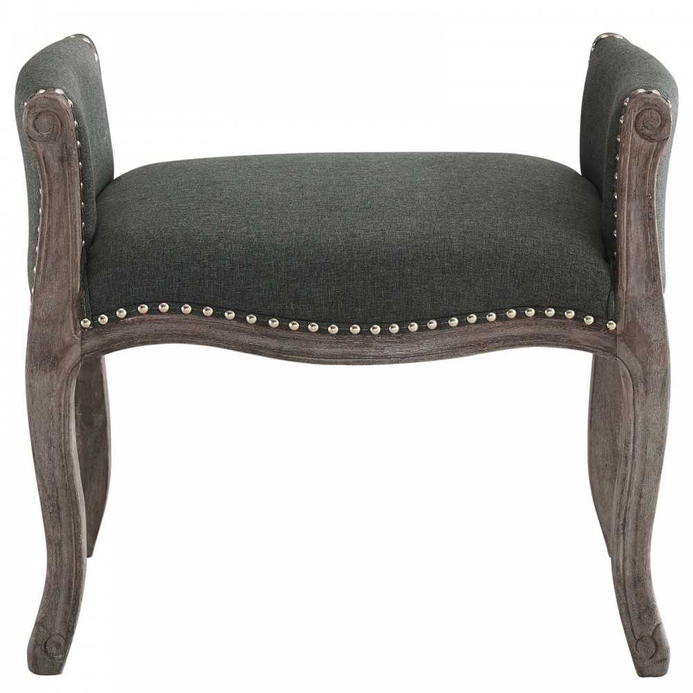 Avail Vintage French Upholstered Fabric Bench, Gray