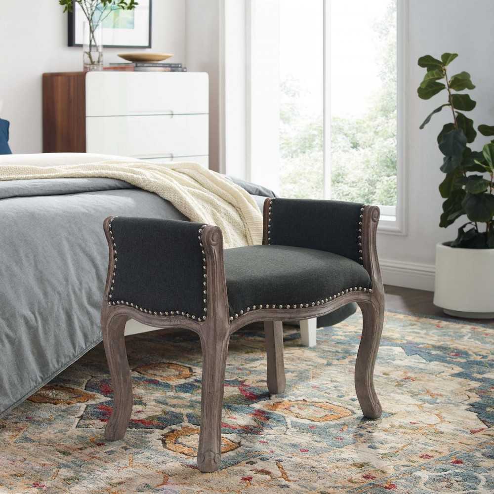Avail Vintage French Upholstered Fabric Bench, Gray