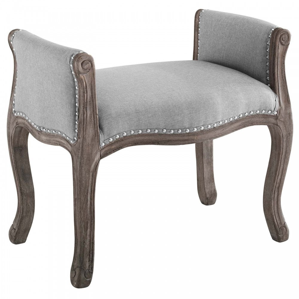 Avail Vintage French Upholstered Fabric Bench, Light Gray