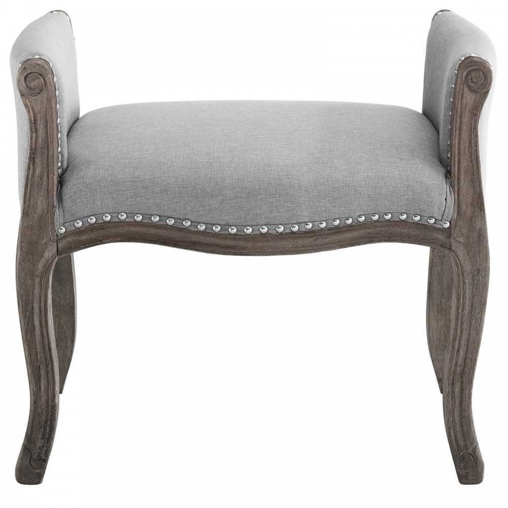 Avail Vintage French Upholstered Fabric Bench, Light Gray
