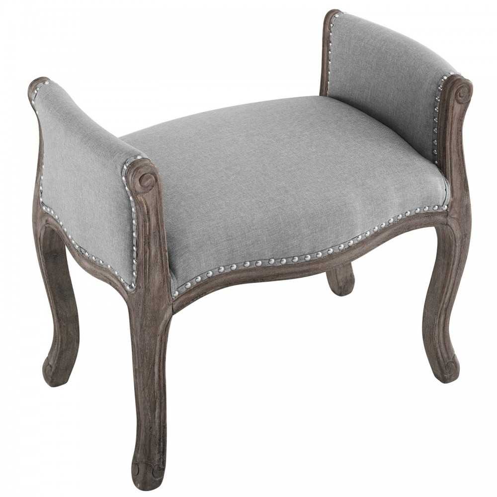 Avail Vintage French Upholstered Fabric Bench, Light Gray