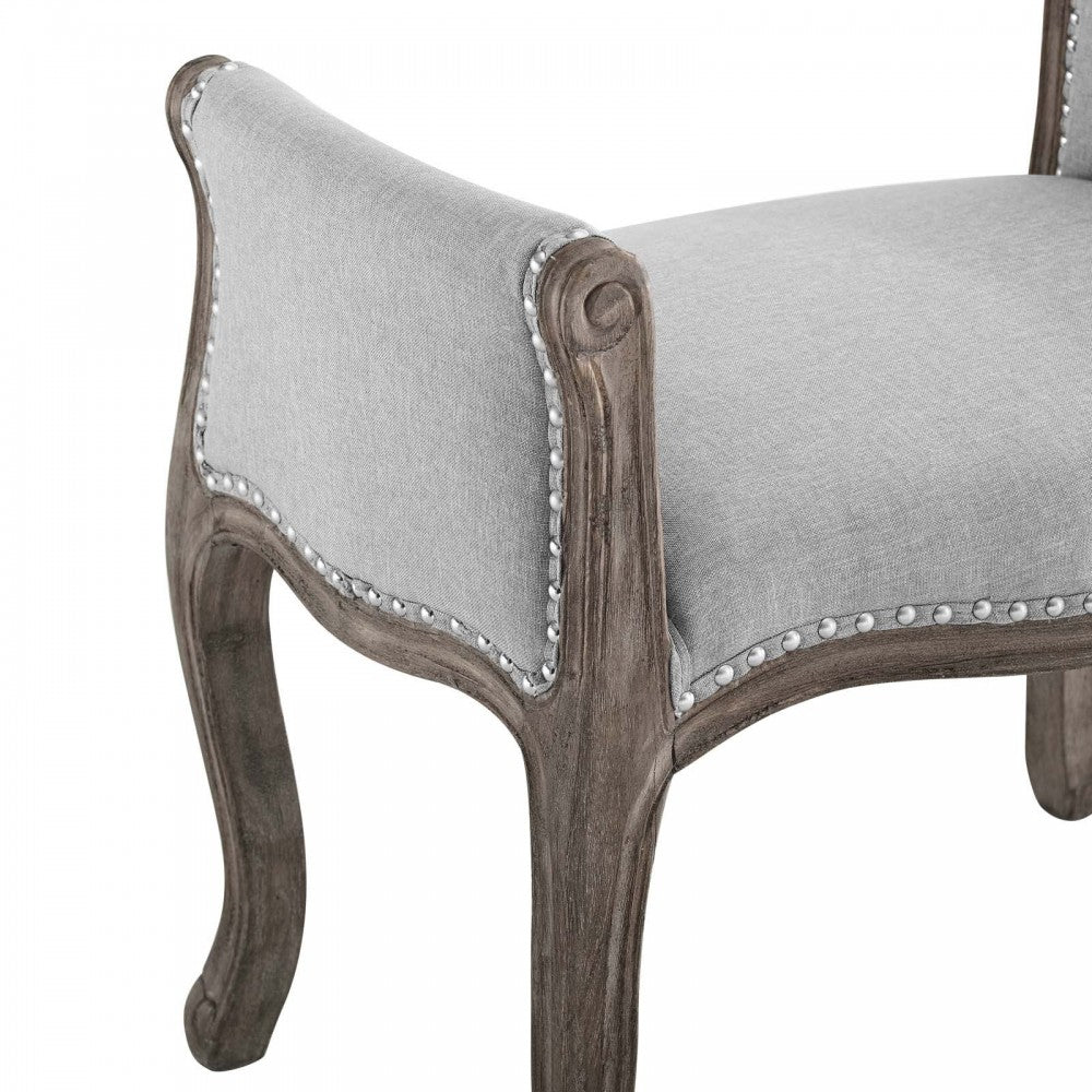 Avail Vintage French Upholstered Fabric Bench, Light Gray