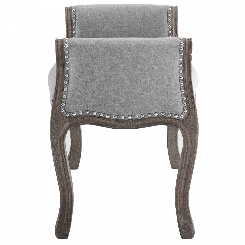 Avail Vintage French Upholstered Fabric Bench, Light Gray
