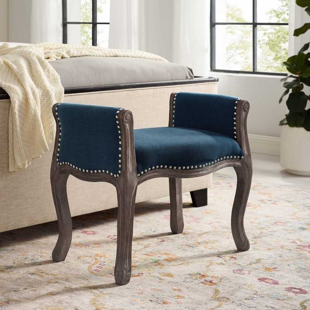 Avail Vintage French Upholstered Fabric Bench, Navy