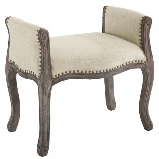 Avail Vintage French Upholstered Fabric Bench, Beige