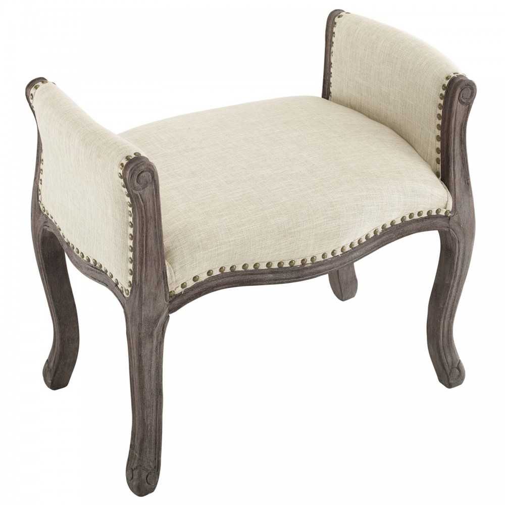 Avail Vintage French Upholstered Fabric Bench, Beige