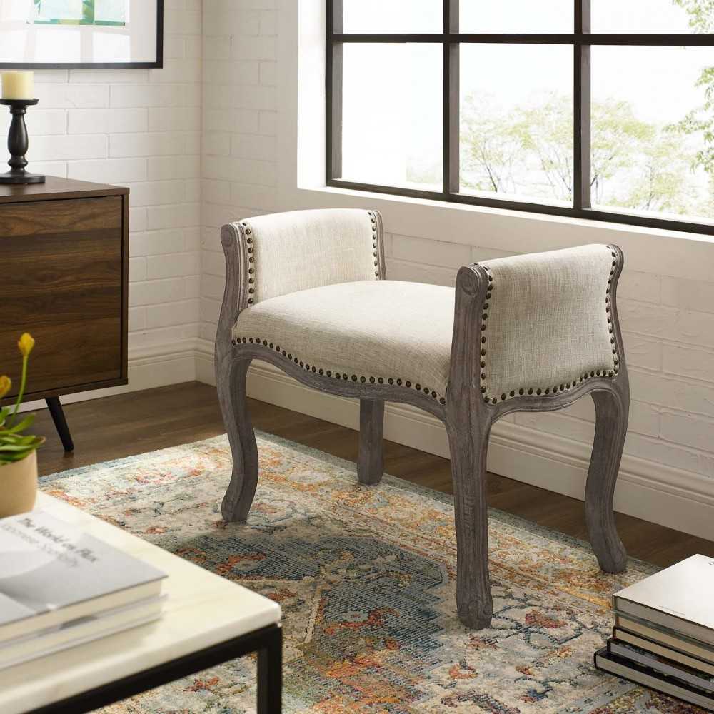 Avail Vintage French Upholstered Fabric Bench, Beige