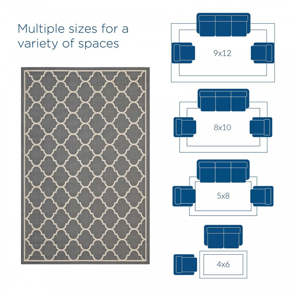 Avena Moroccan Quatrefoil Trellis 4x6 Indoor and Outdoor Area Rug, Gray and Beige