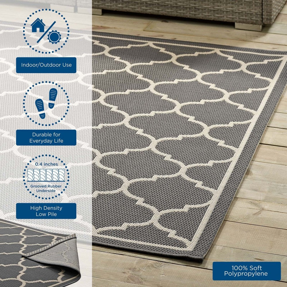 Avena Moroccan Quatrefoil Trellis 4x6 Indoor and Outdoor Area Rug, Gray and Beige