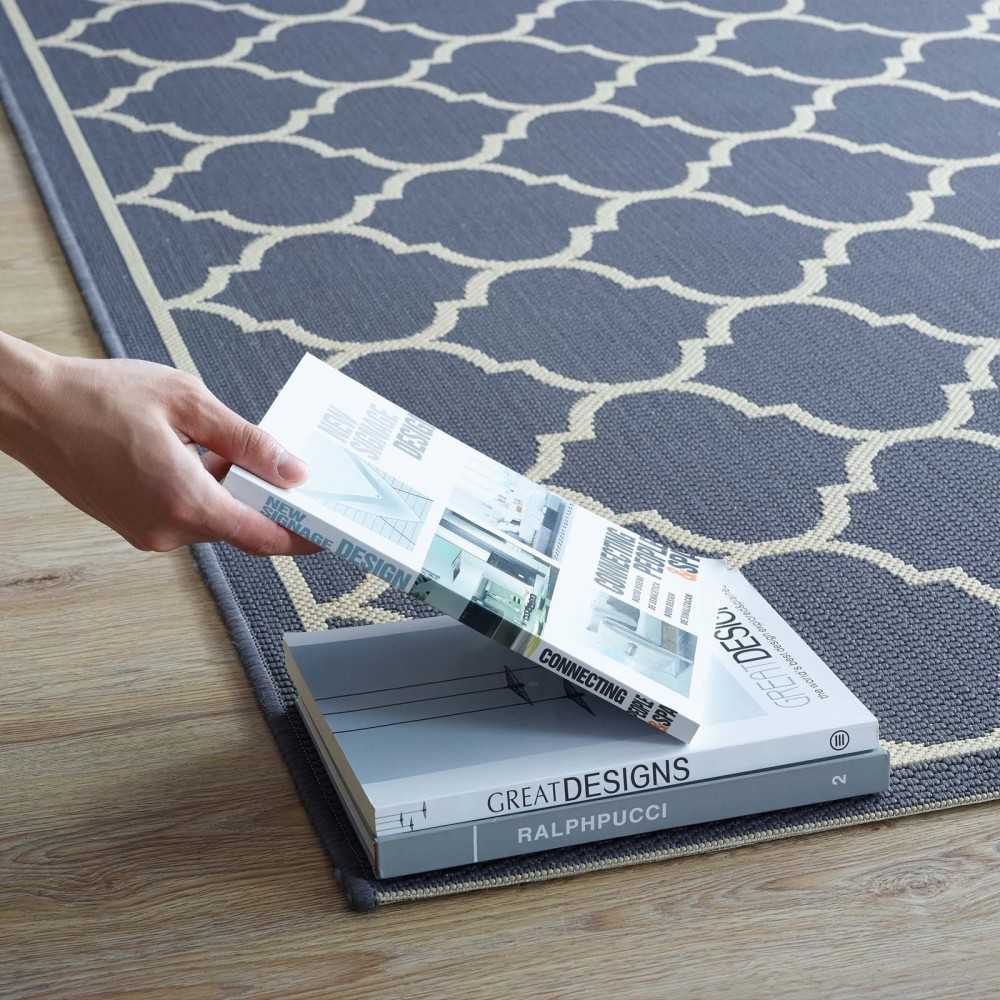 Avena Moroccan Quatrefoil Trellis 4x6 Indoor and Outdoor Area Rug, Blue and Beige