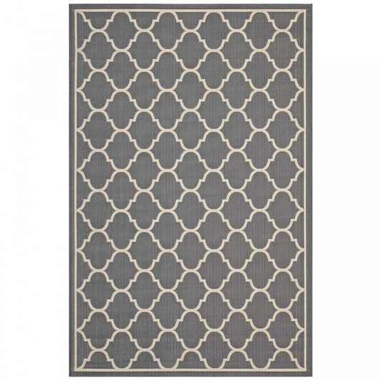 Avena Moroccan Quatrefoil Trellis 5x8 Indoor and Outdoor Area Rug, Gray and Beige
