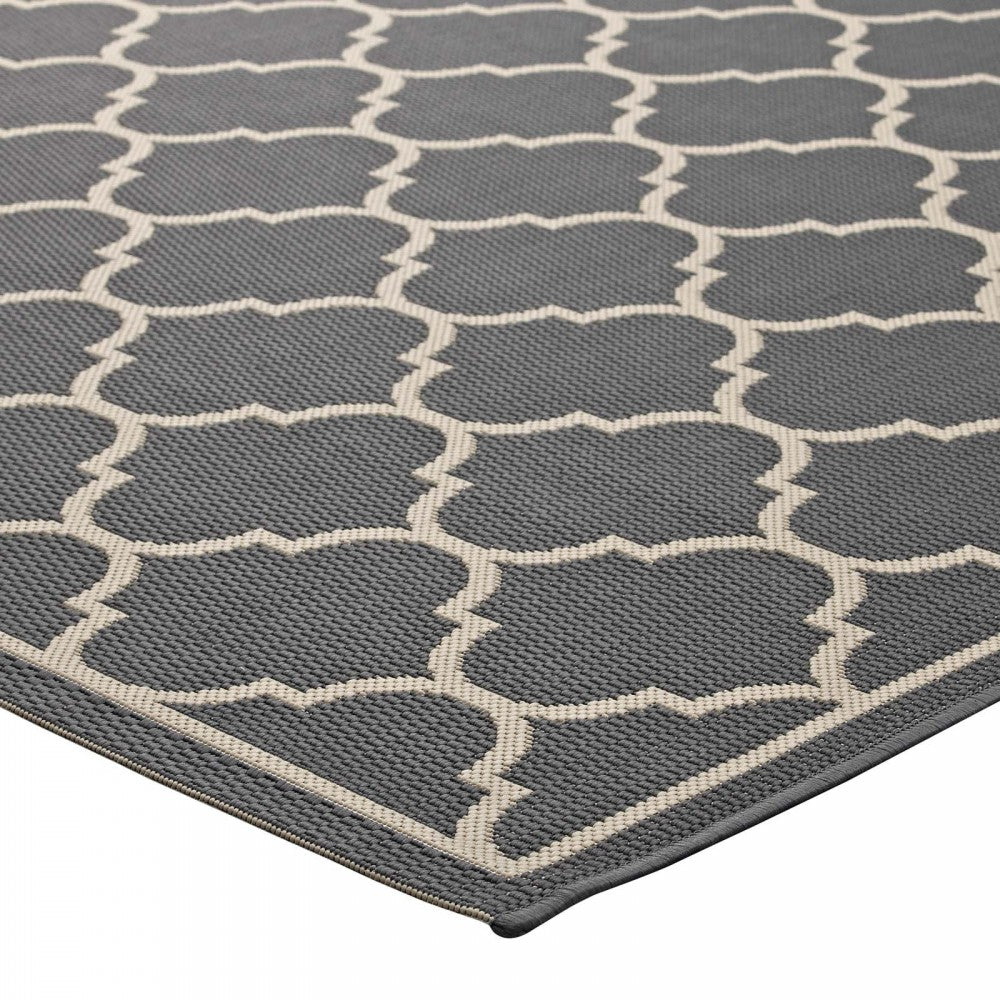 Avena Moroccan Quatrefoil Trellis 5x8 Indoor and Outdoor Area Rug, Gray and Beige