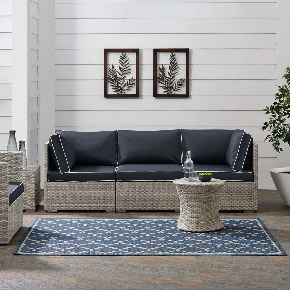 Avena Moroccan Quatrefoil Trellis 5x8 Indoor and Outdoor Area Rug, Blue and Beige