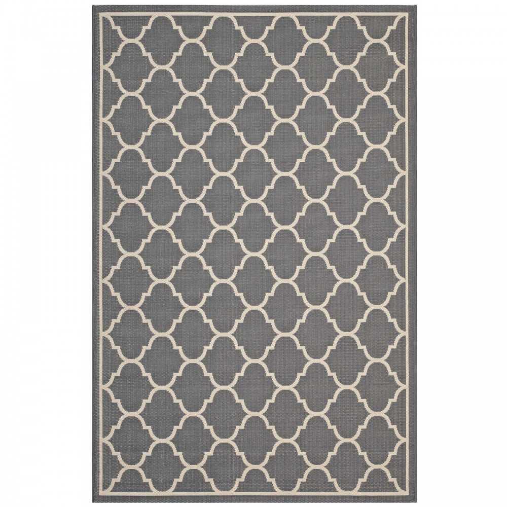 Avena Moroccan Quatrefoil Trellis 8x10 Indoor and Outdoor Area Rug, Gray and Beige