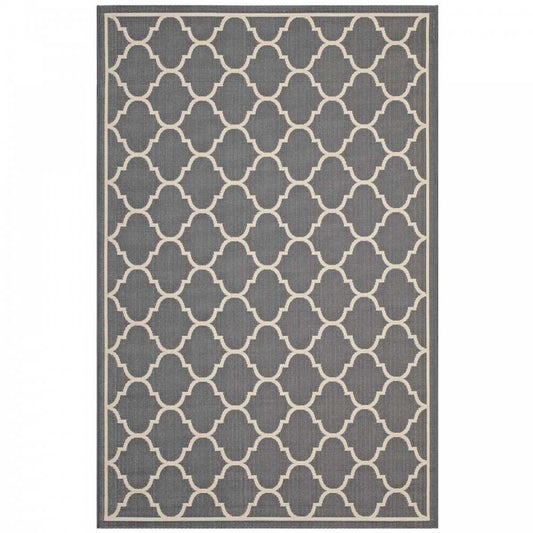 Avena Moroccan Quatrefoil Trellis 8x10 Indoor and Outdoor Area Rug, Gray and Beige