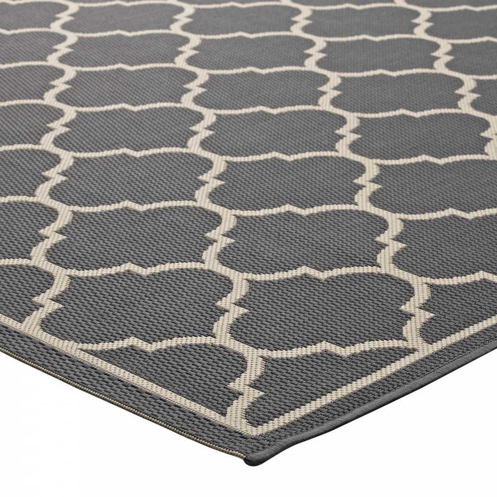 Avena Moroccan Quatrefoil Trellis 8x10 Indoor and Outdoor Area Rug, Gray and Beige