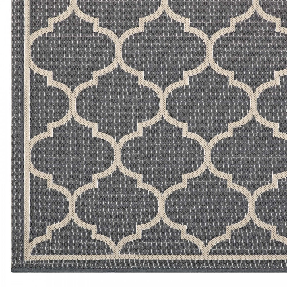 Avena Moroccan Quatrefoil Trellis 8x10 Indoor and Outdoor Area Rug, Gray and Beige
