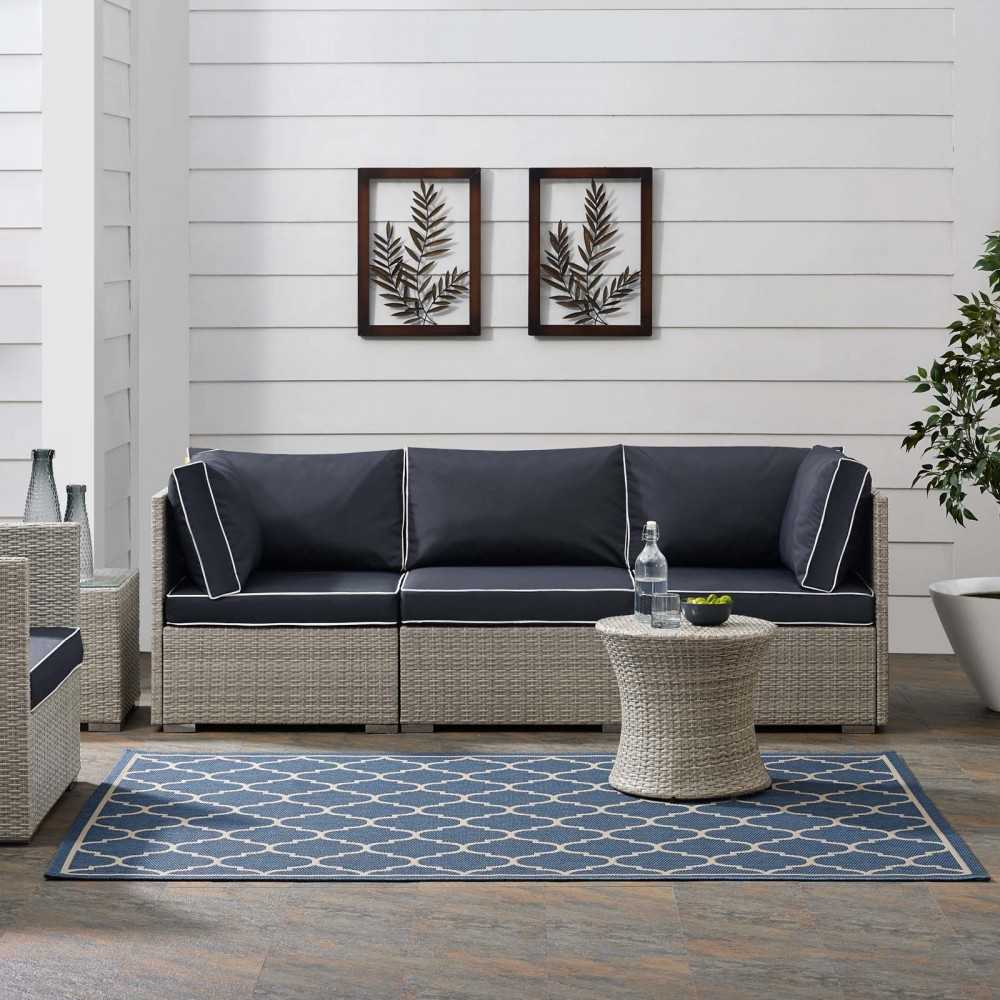 Avena Moroccan Quatrefoil Trellis 8x10 Indoor and Outdoor Area Rug, Blue and Beige