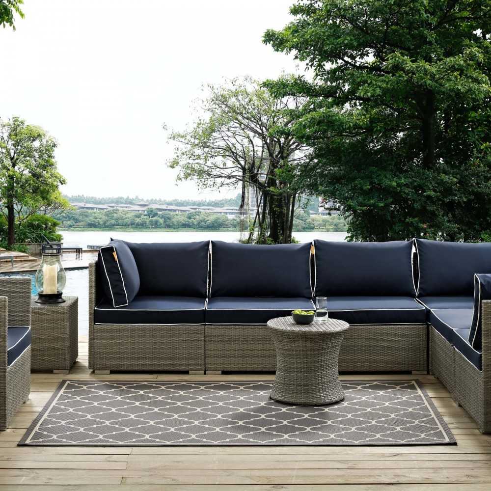 Avena Moroccan Quatrefoil Trellis 9x12 Indoor and Outdoor Area Rug, Gray and Beige