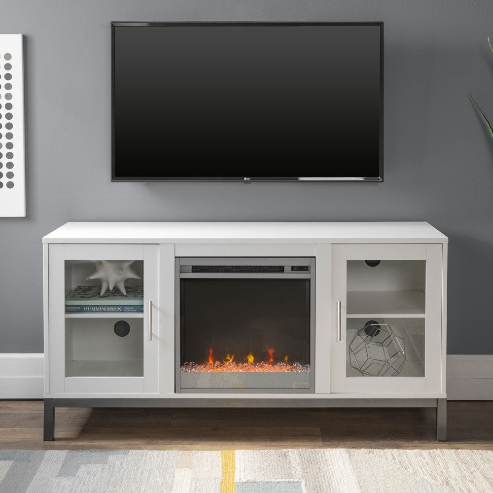 Avenue 52" Modern TV Stand with Crystal Fireplace- White