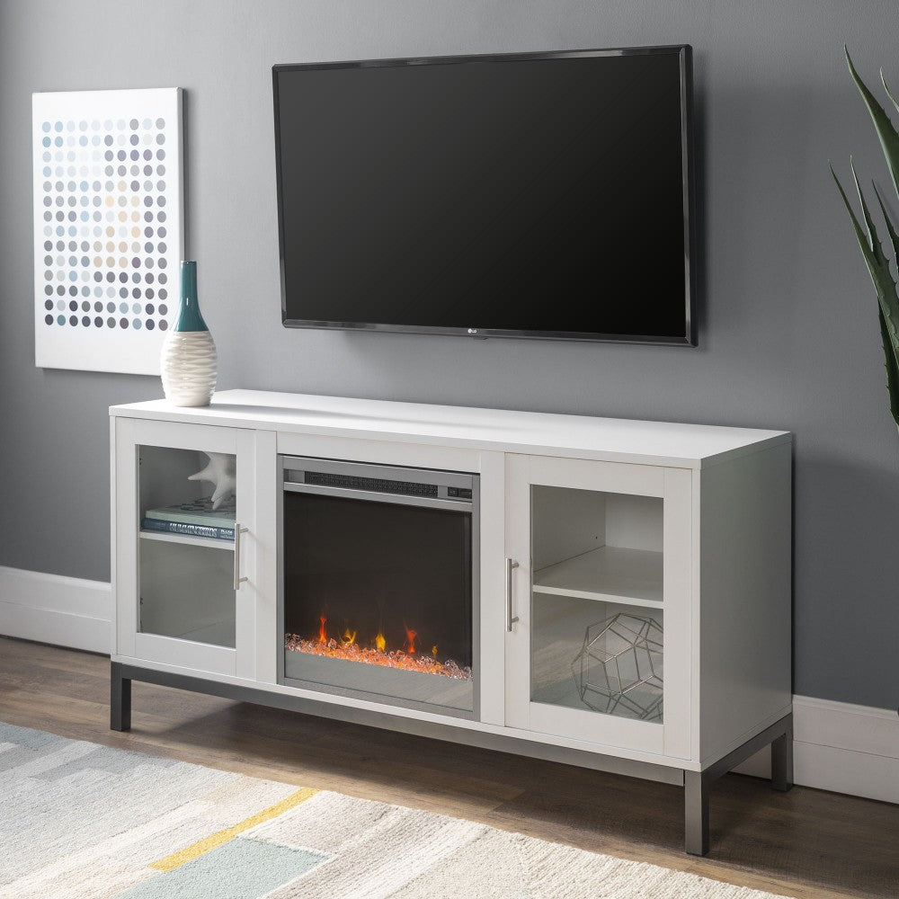 Avenue 52" Modern TV Stand with Crystal Fireplace- White