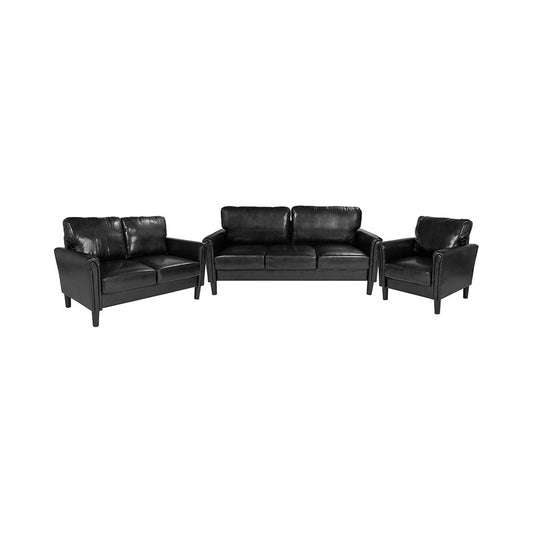 Bari 3 Piece Upholstered Set in Black LeatherSoft