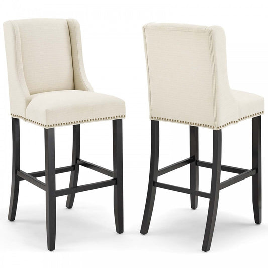 Baron Bar Stool Upholstered Fabric Set of 2, Beige