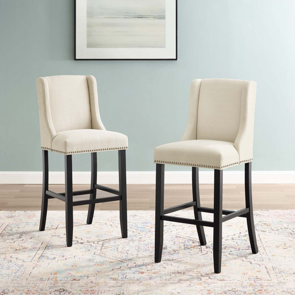 Baron Bar Stool Upholstered Fabric Set of 2, Beige