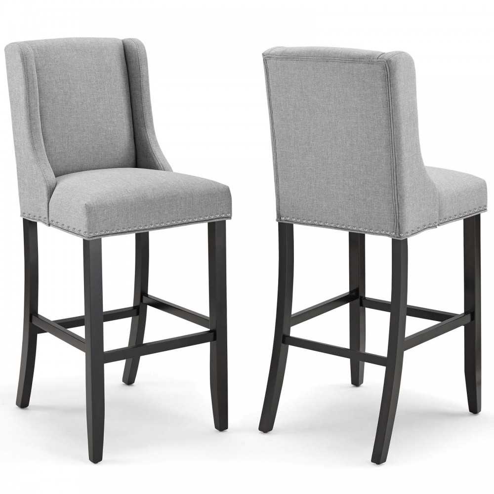 Baron Bar Stool Upholstered Fabric Set of 2, Light Gray