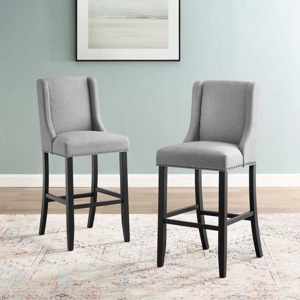 Baron Bar Stool Upholstered Fabric Set of 2, Light Gray