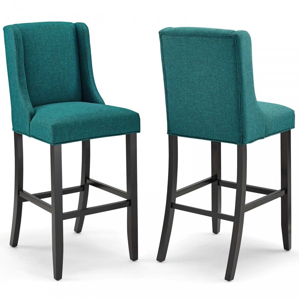 Baron Bar Stool Upholstered Fabric Set of 2, Teal