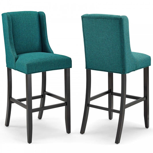 Baron Bar Stool Upholstered Fabric Set of 2, Teal