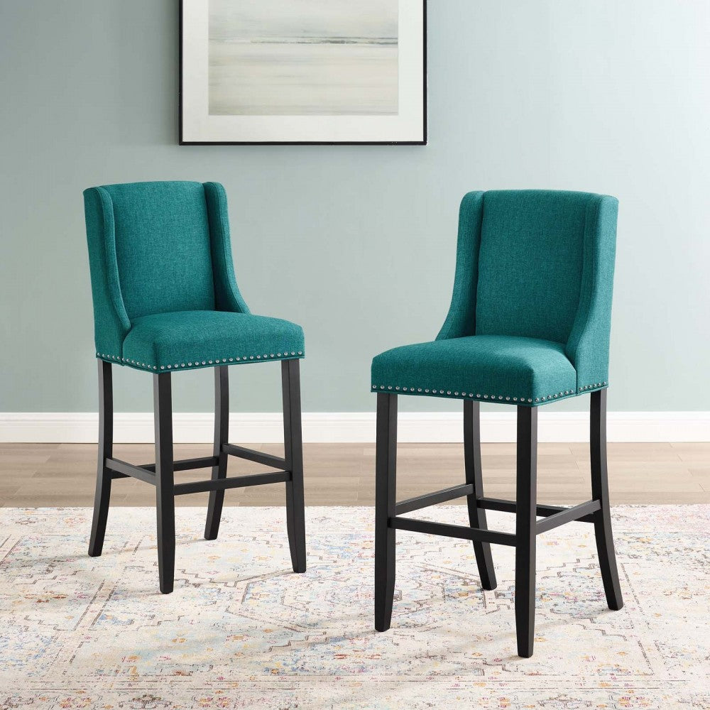 Baron Bar Stool Upholstered Fabric Set of 2, Teal