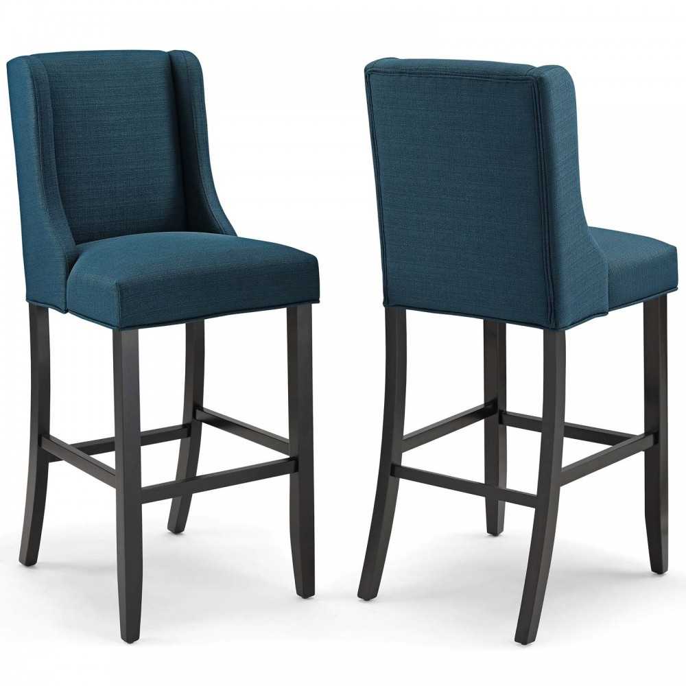 Baron Bar Stool Upholstered Fabric Set of 2, Azure