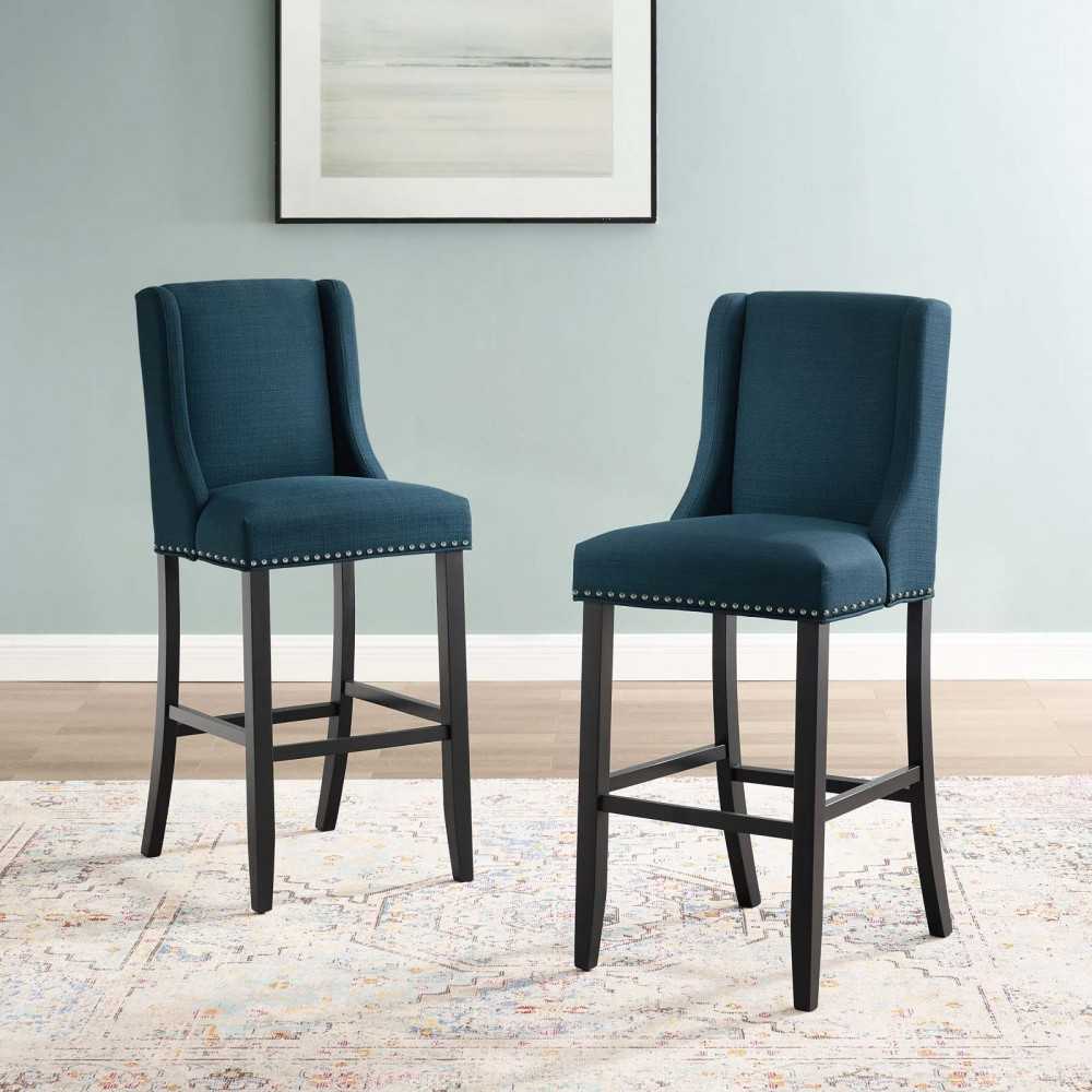 Baron Bar Stool Upholstered Fabric Set of 2, Azure