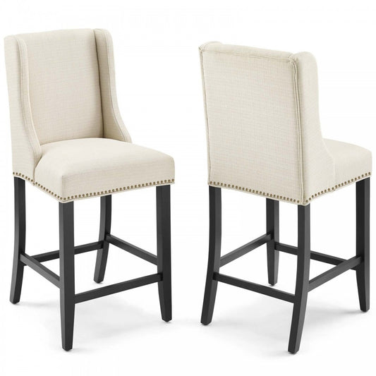 Baron Counter Stool Upholstered Fabric Set of 2, Beige