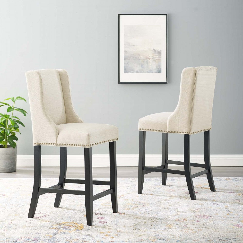 Baron Counter Stool Upholstered Fabric Set of 2, Beige