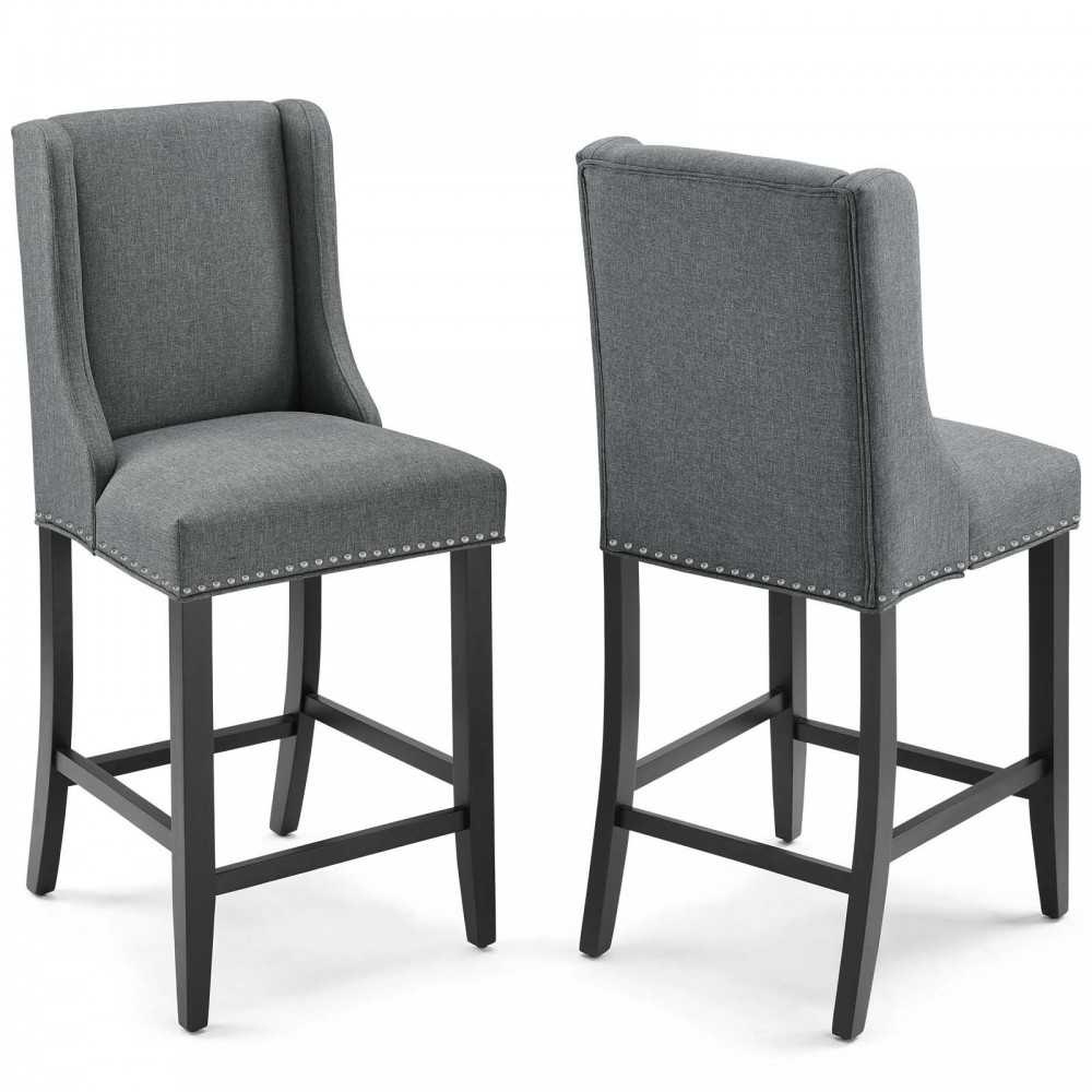 Baron Counter Stool Upholstered Fabric Set of 2, Gray