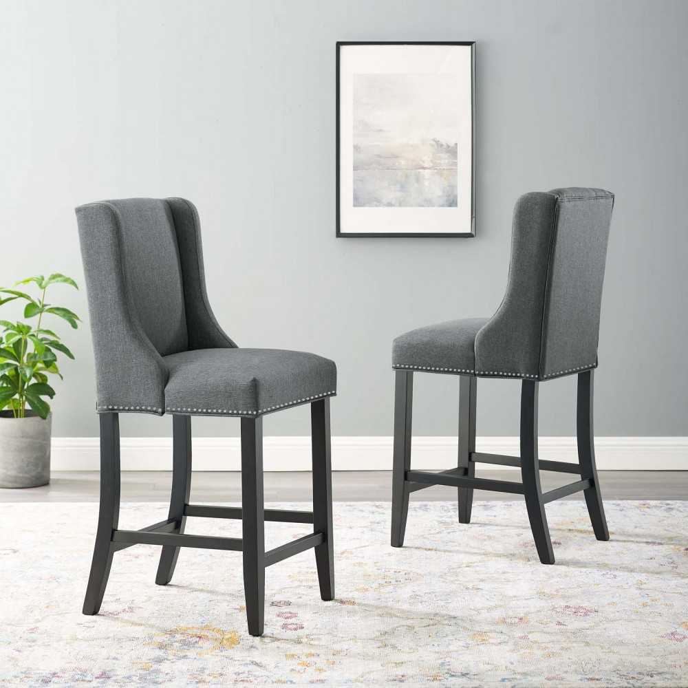 Baron Counter Stool Upholstered Fabric Set of 2, Gray