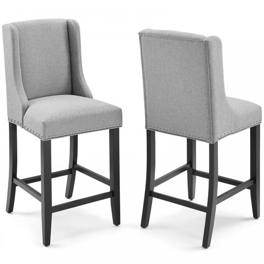 Baron Counter Stool Upholstered Fabric Set of 2, Light Gray