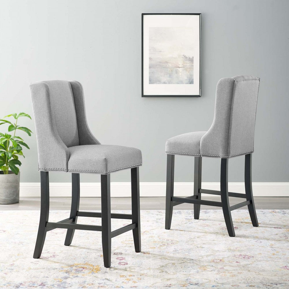 Baron Counter Stool Upholstered Fabric Set of 2, Light Gray