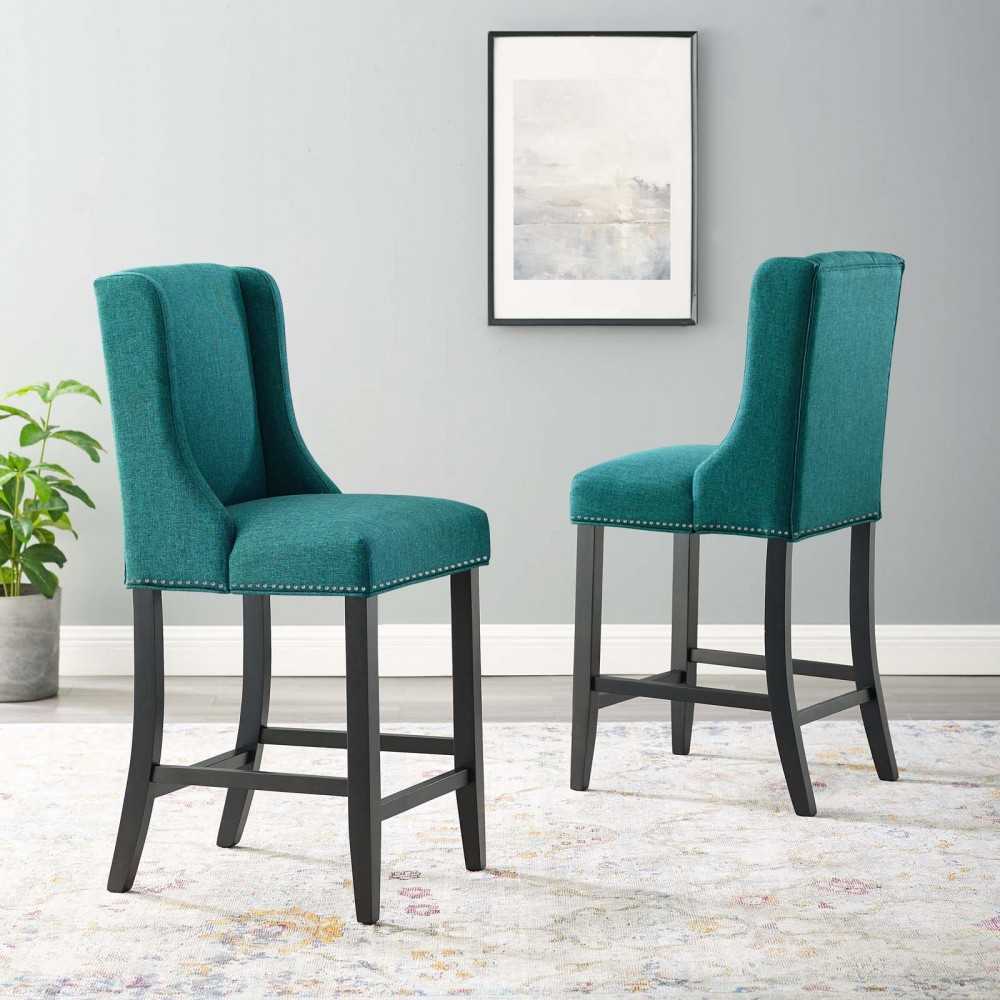 Baron Counter Stool Upholstered Fabric Set of 2, Teal