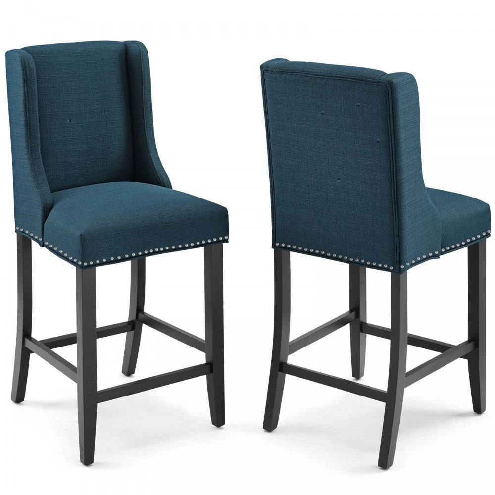 Baron Counter Stool Upholstered Fabric Set of 2, Azure