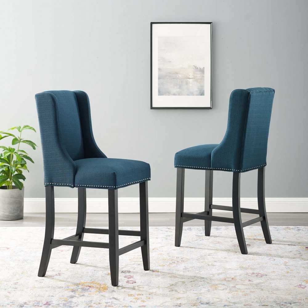 Baron Counter Stool Upholstered Fabric Set of 2, Azure