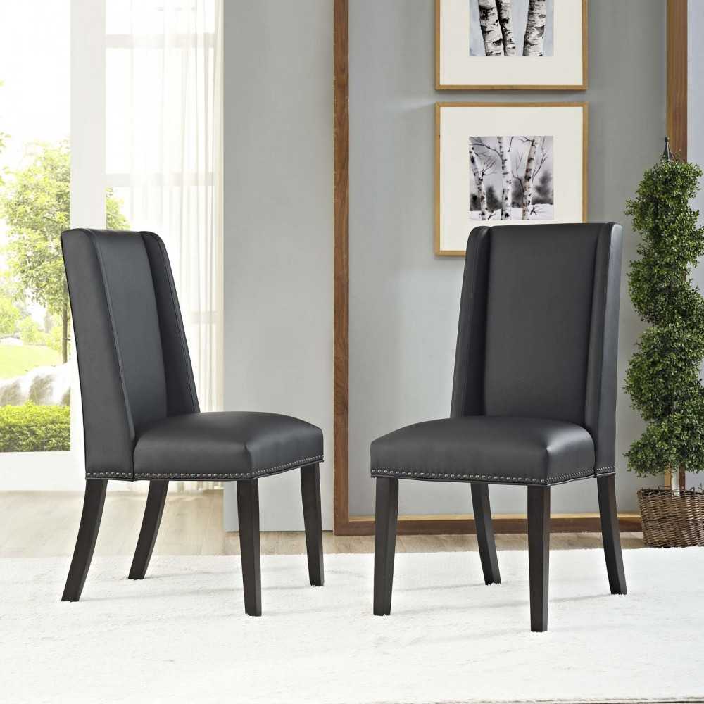 Baron Dining Chair Vinyl Set of 2, Black
